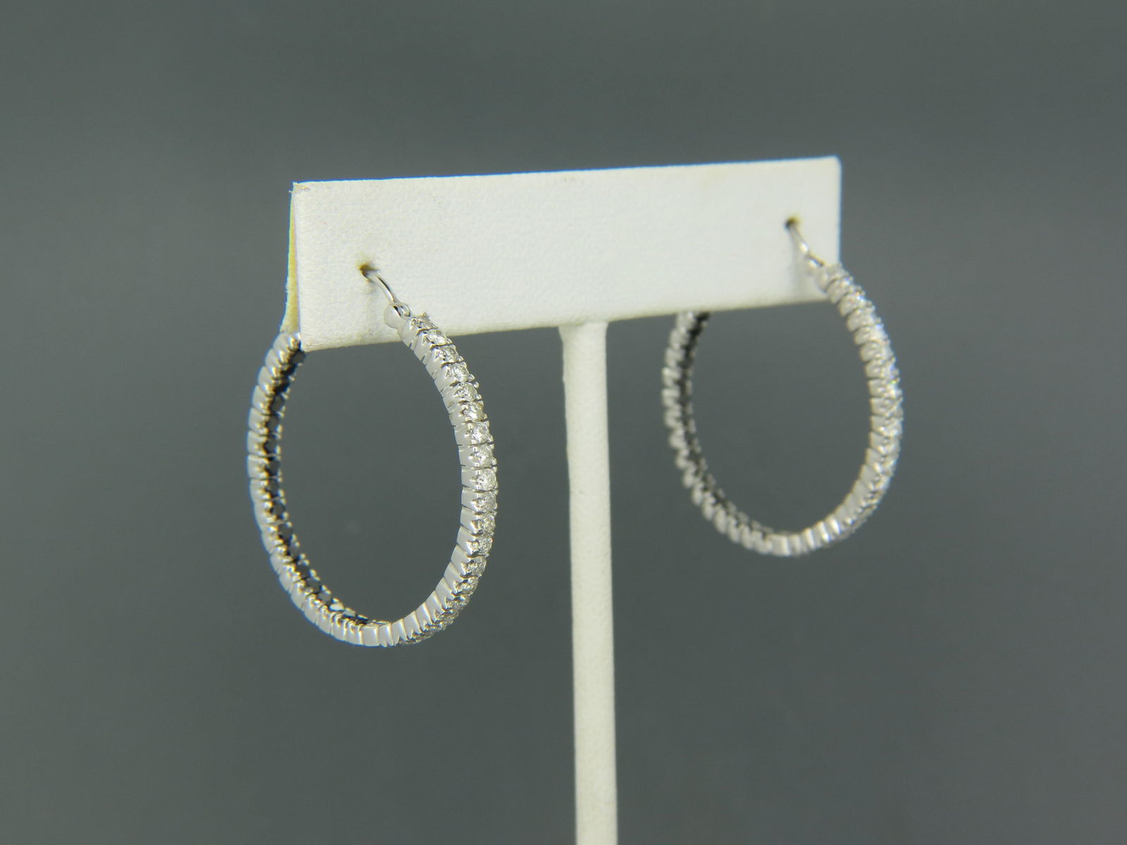 Diamond Hoop 14k Gold Earrings, with 80 round diamonds (40 white and 40 black),  totaling 1.55 (1 of 5)
