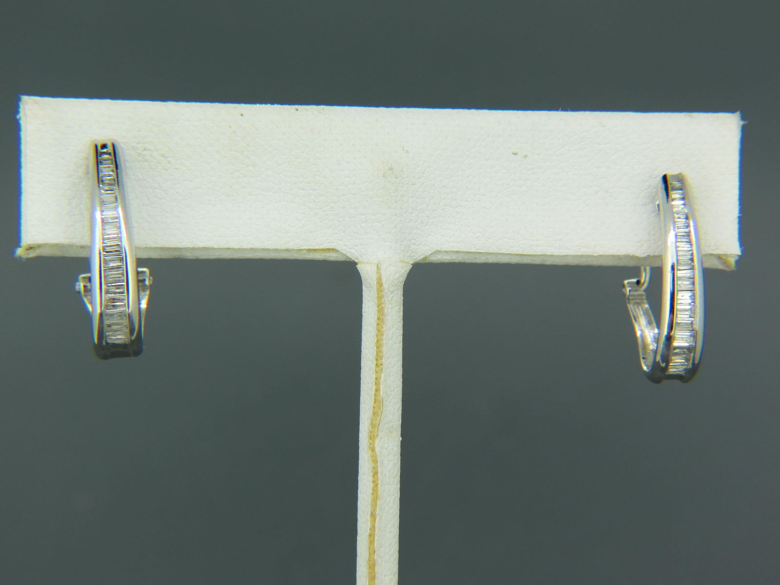 Diamond 14k Gold Earrings, 36 baguette shape diamonds totaling .66 carat, 14k  white gold, post & (1 of 6)