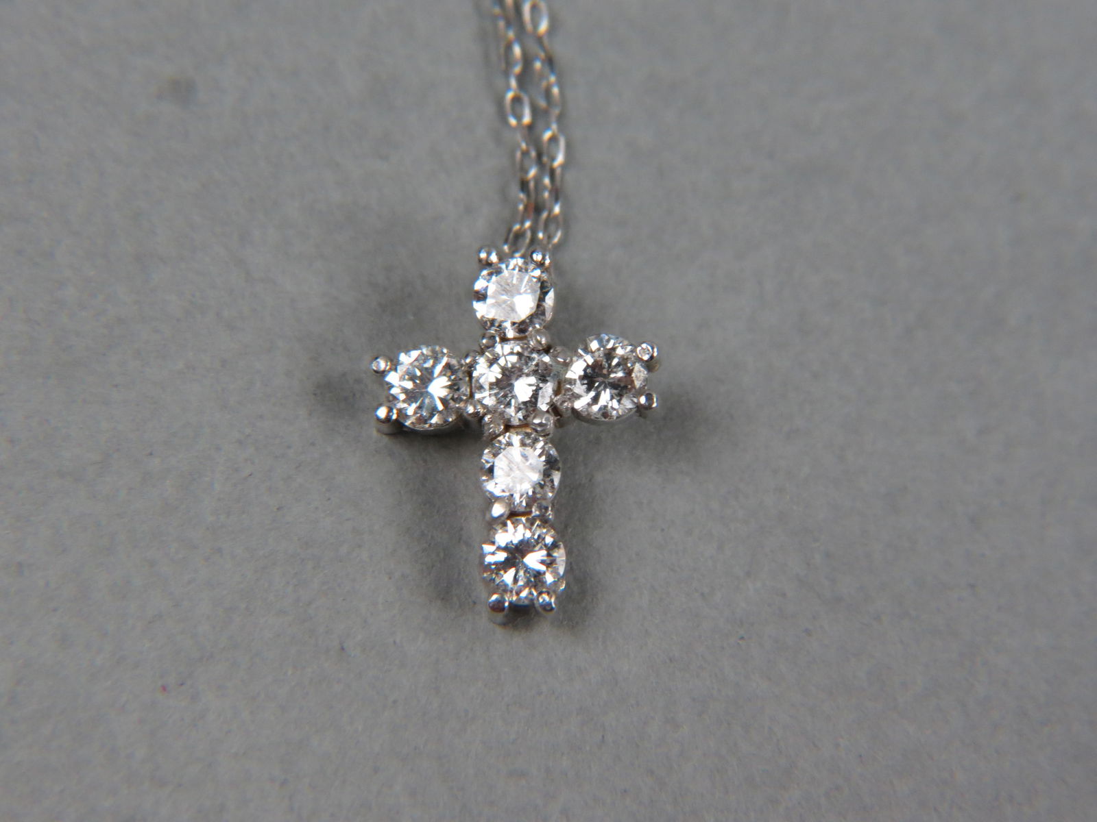 Diamond & 14k Gold Cross Pendant & Chain, 6 round diamonds totaling 1 carat, high grade, on  chain, (1 of 5)