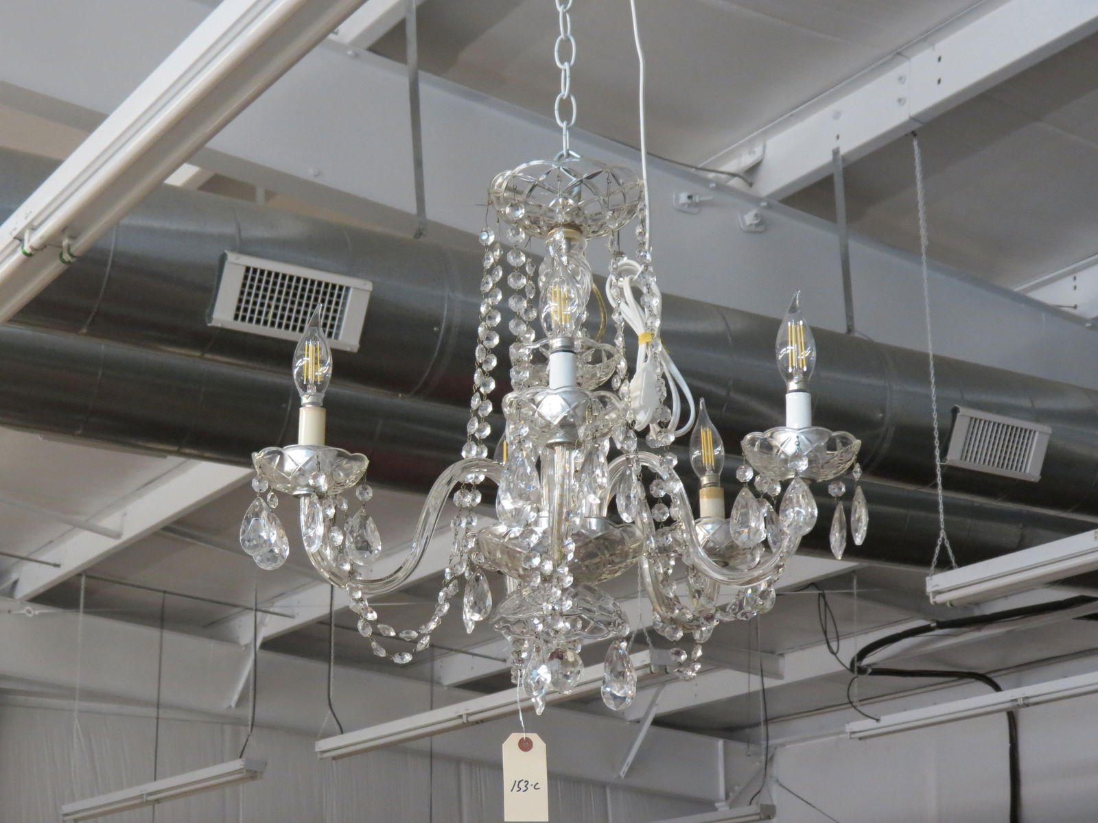 Italian Crystal Chandelier, five arm with teardrop and cut crystal prisms and  swags, 20" diameter, (1 of 4)