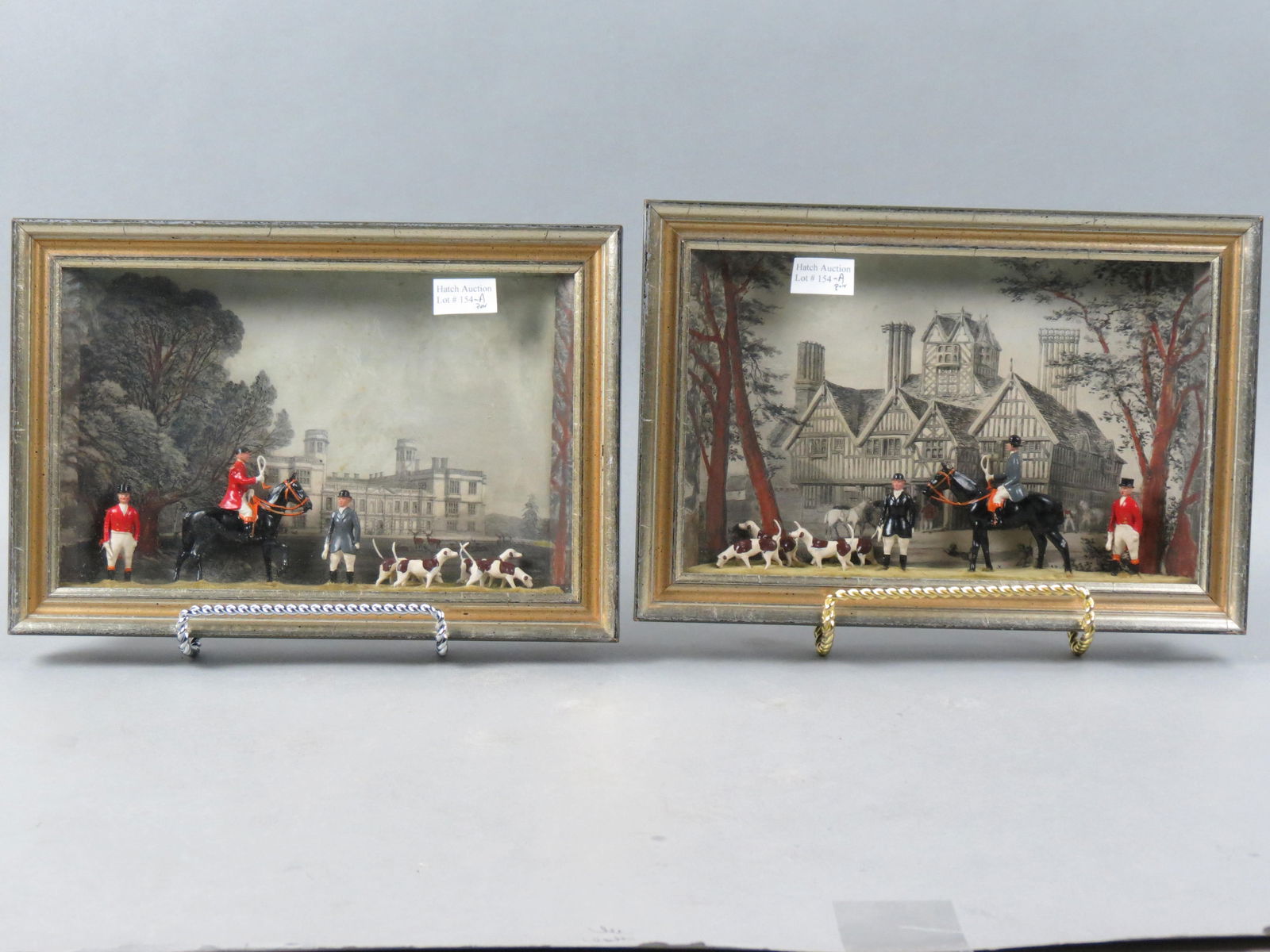 Pair of English Fox Hunt Diaromas w/ Lead Figures, "Castle Ashby" in Northamtonshire and "The Oak (1 of 7)