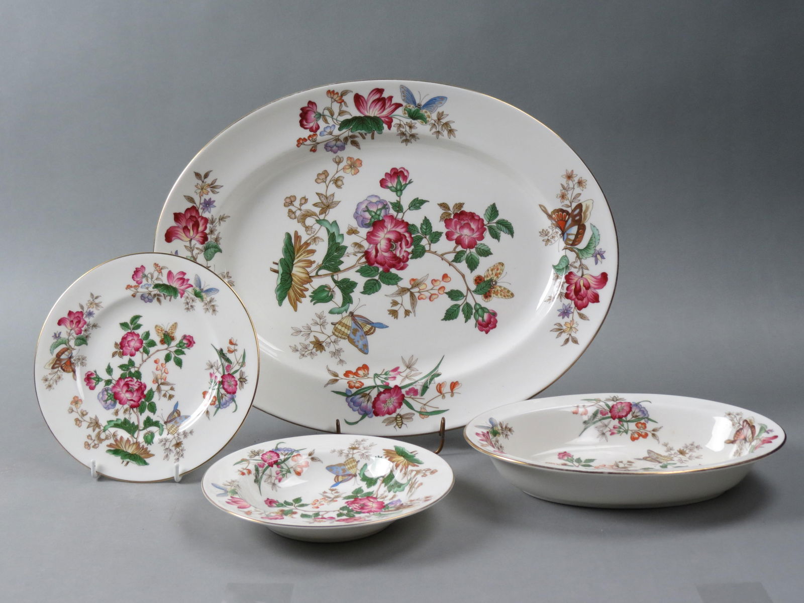 25 pcs. Wedgwood China "Charnwood", butterfly and floral decor, pattern #WD3984,  includes 11 plates (1 of 6)
