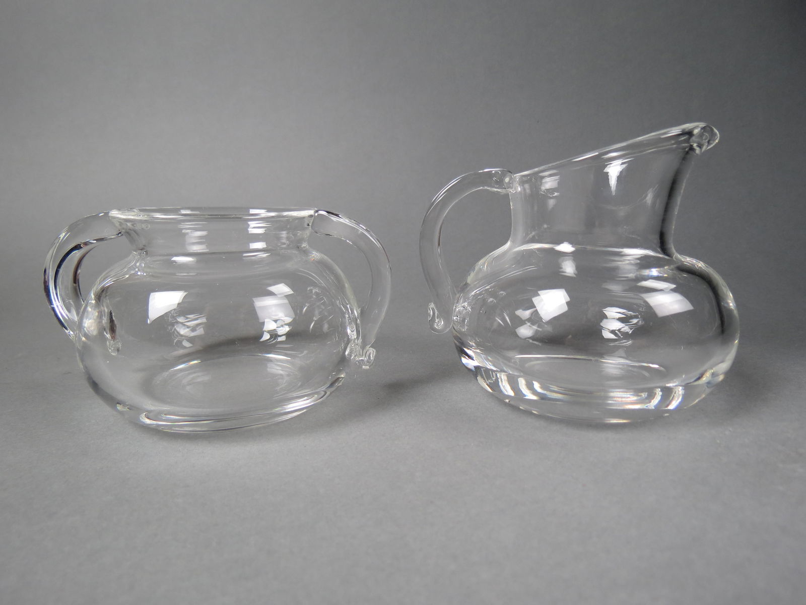 Steuben Crystal Sugar & Creamer, creamer is 3 1/2" tall, both signed, excellent. (1 of 4)