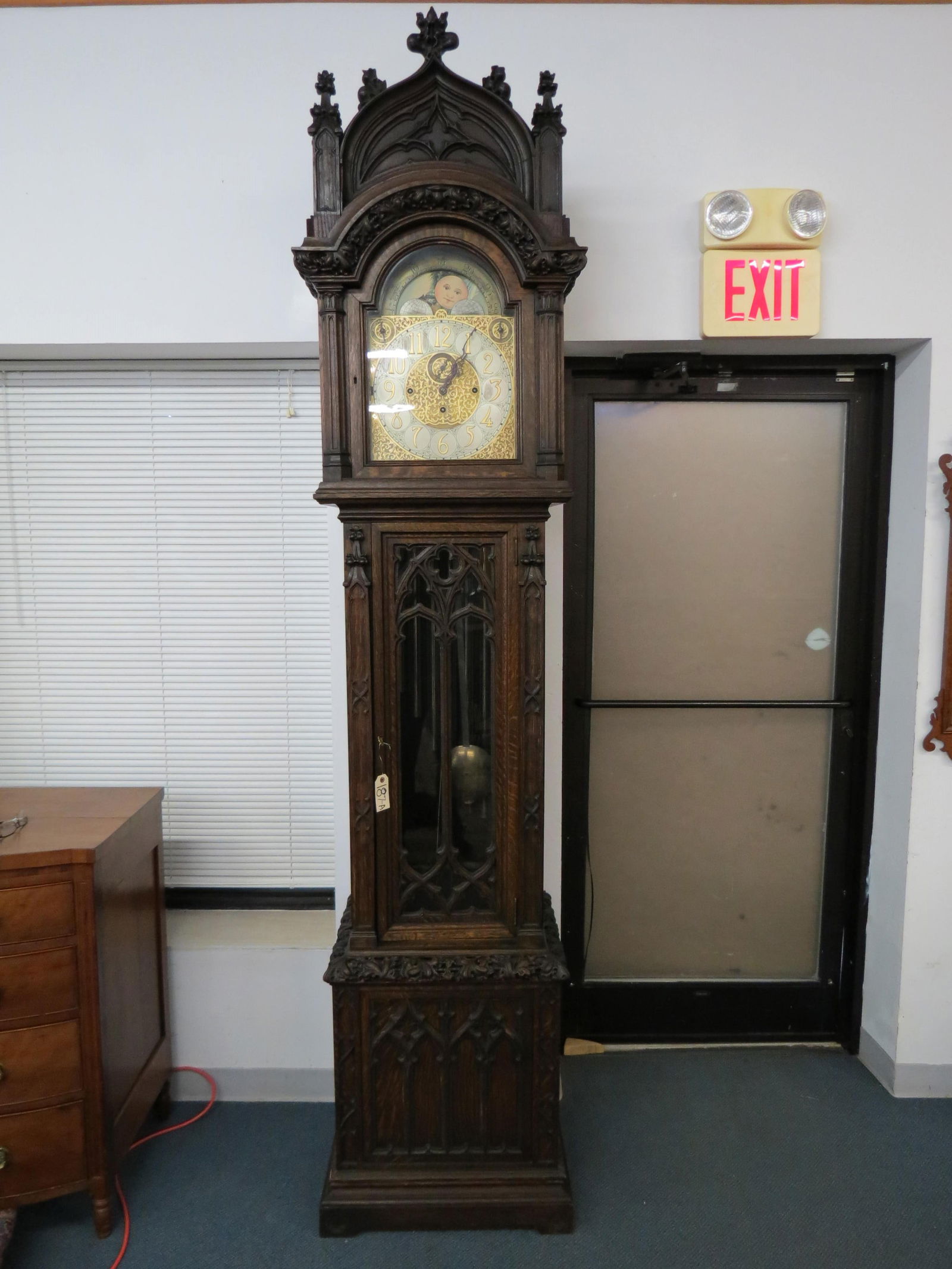 Rare Gothic Carved Oak Tall Case Clock, 9 tube gong, bell tower or Notre Dame style top with  superb (1 of 12)