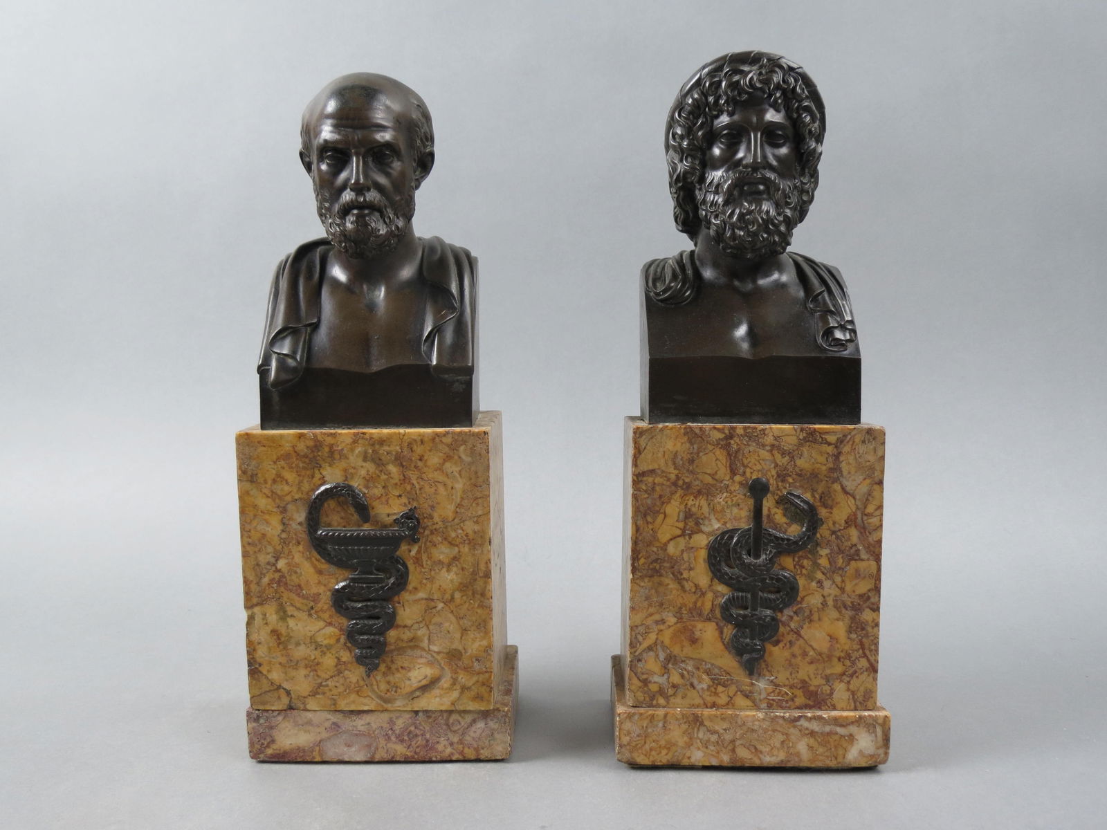 Pair of Neo-Classical Bronzes Busts of Hippocrates and Ascepius, Grand Tour type, 19th century, fine (1 of 8)