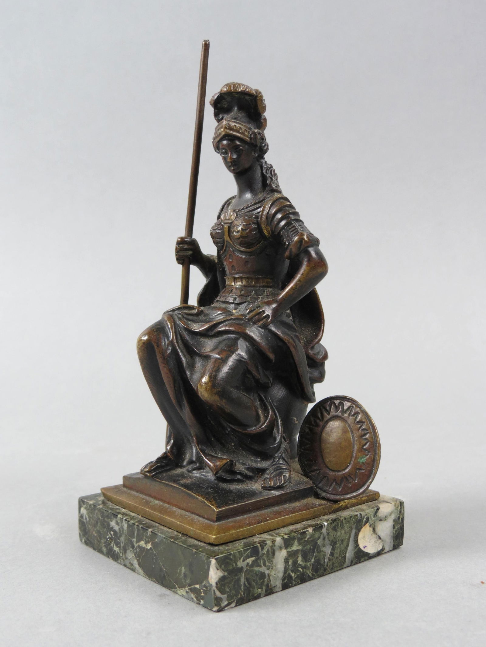 Neo-Classical Bronze Sculpture of a Seated Female, marble base, 6" tall, fine detail, late 19th (1 of 4)