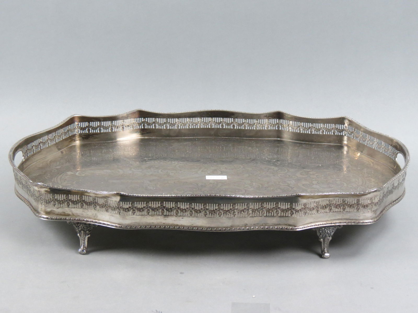 Sheffield Silverplate Gallery Tray, garland and openwork border, fancy floral design  interior, (1 of 5)