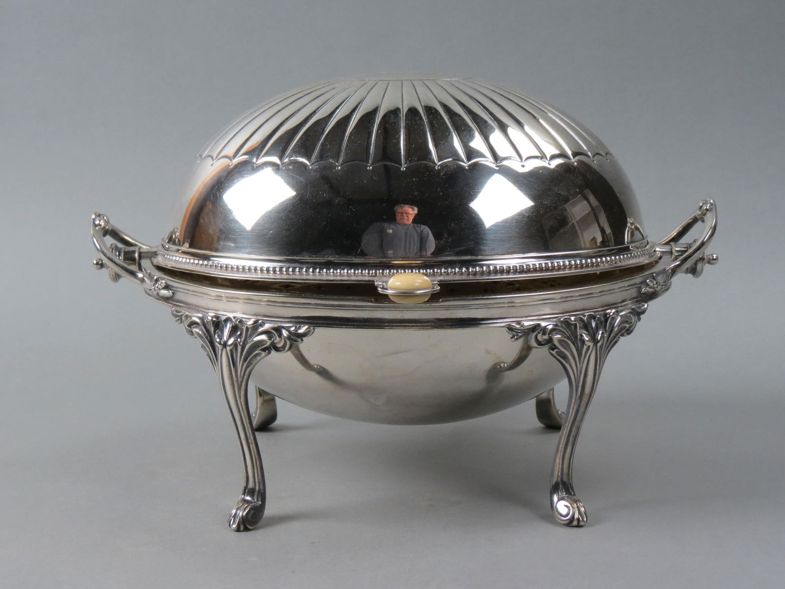 English Silverplate Domed Breakfast Server, inner hot water compartment and tray, footed,  handled, (1 of 4)