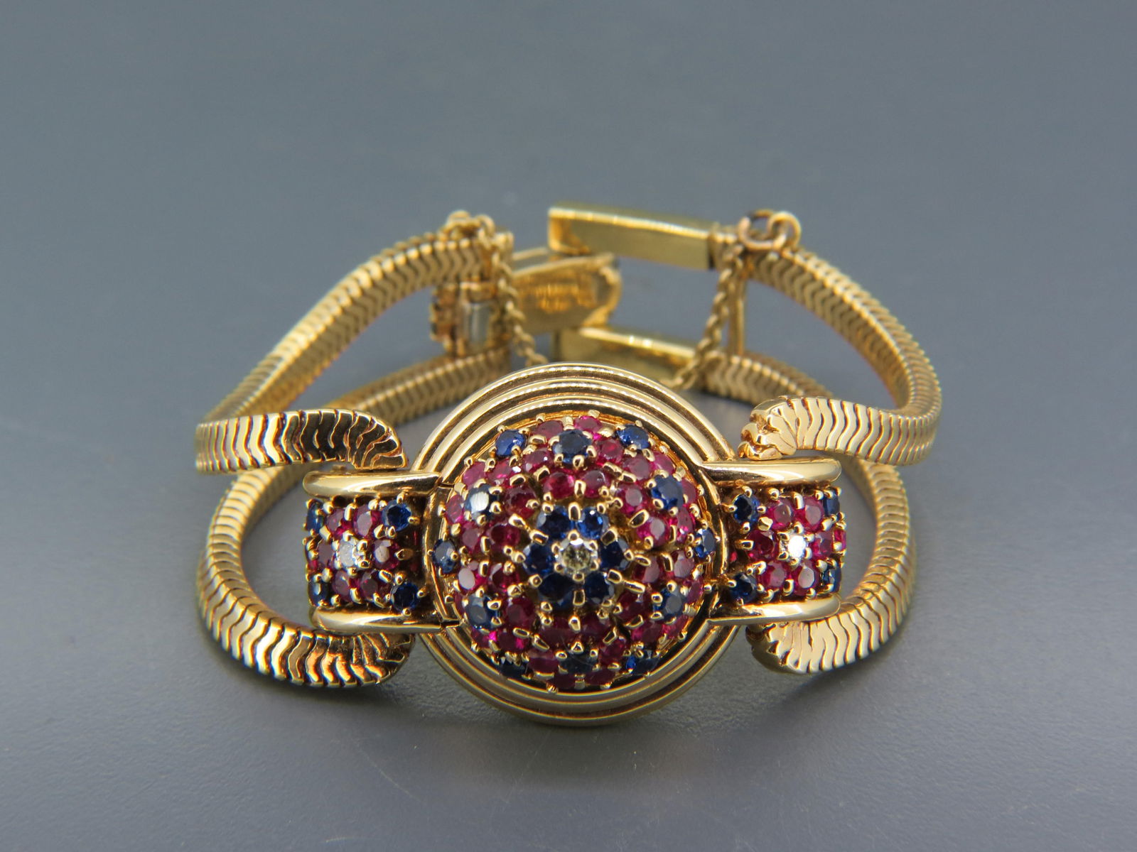 Concord Ruby, Sapphire & Diamond 14k Wristwatch, Ladies, Retro style rose gold, hidden dial (1 of 10)