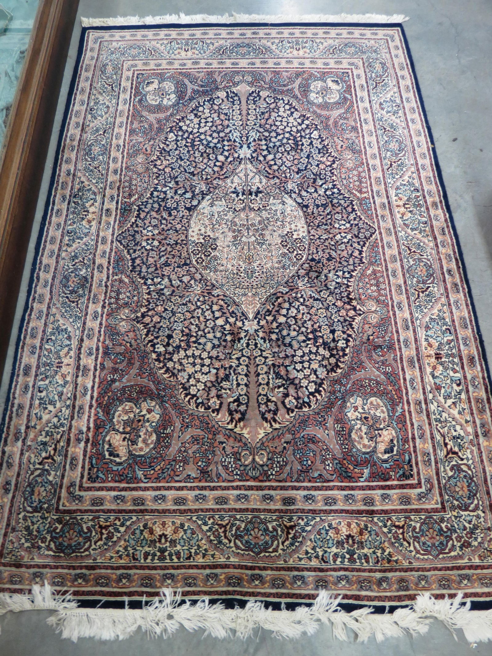 Silk Tabriz Persian Design Handmade Rug, elaborate designs on indigo field, multi-border,  tight (1 of 7)