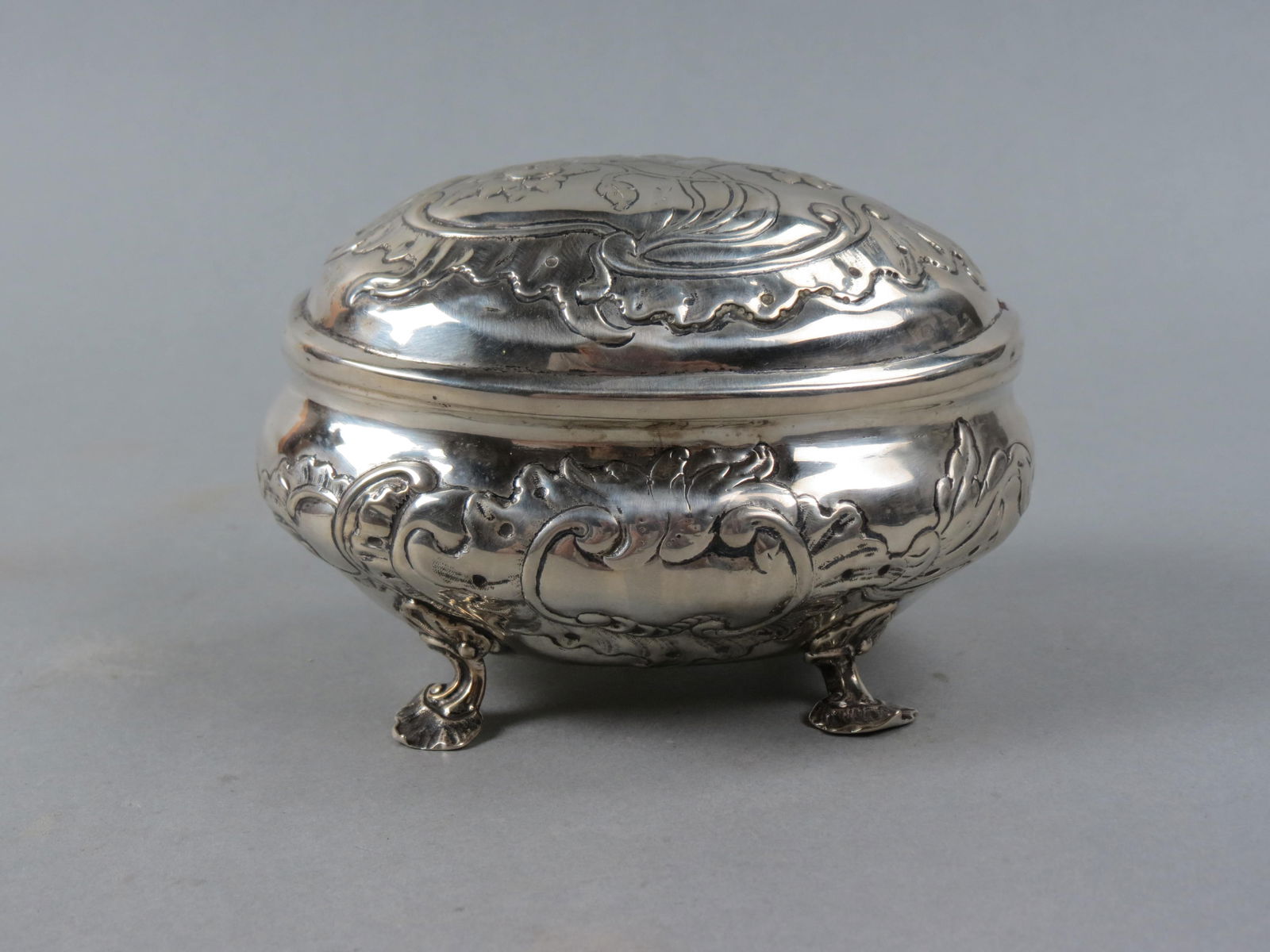 Continental Silver Footed Oval Box, floral designs, hinged top, hallmarks, late 19th  century, (1 of 5)