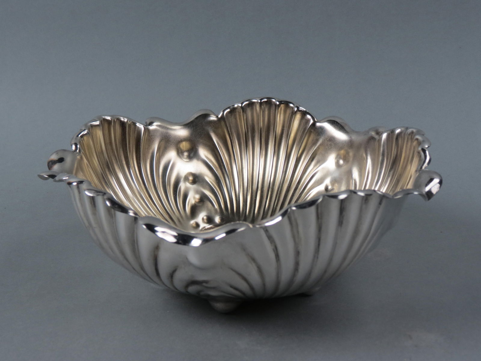 Sterling Silver Large Footed Bowl by Whiting, Art Nouveau style floraform, #2520, 9 3/4"  diameter, (1 of 5)