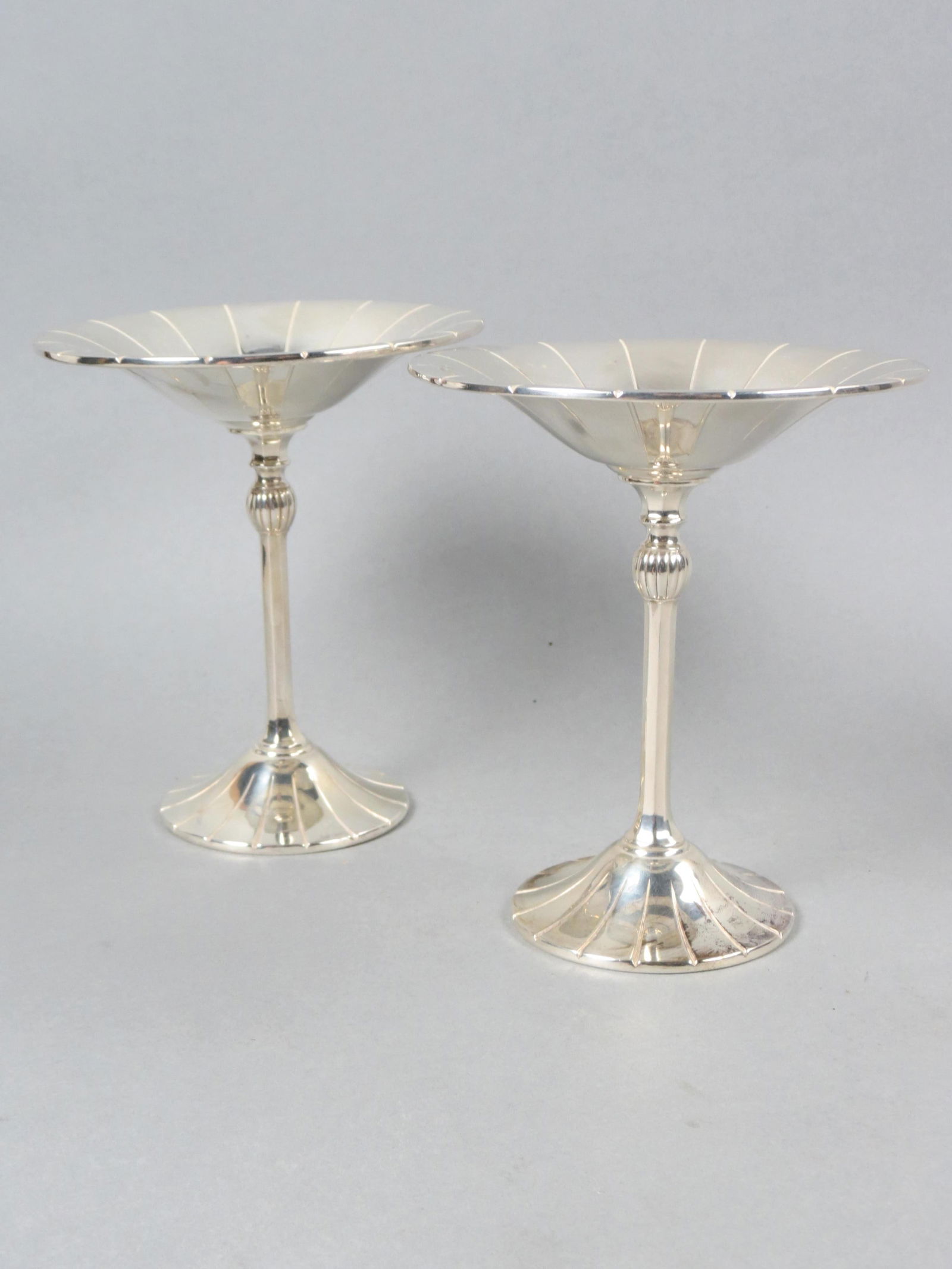 Pair of International Sterling Compotes, Art Deco, 6" tall, 5 1/4" diameter, model T-90, 324 grams, (1 of 6)
