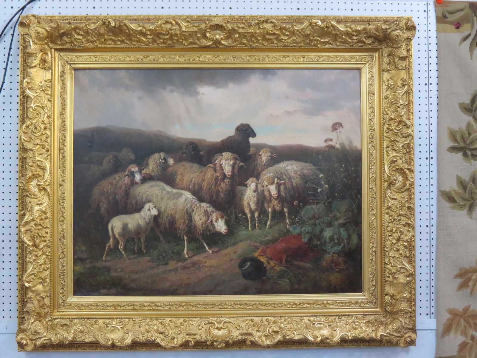 Louis Reinhardt, oil, Sheep in Stormy Landscape, on canvas, image area 33" X 43" plus frame, (1 of 9)
