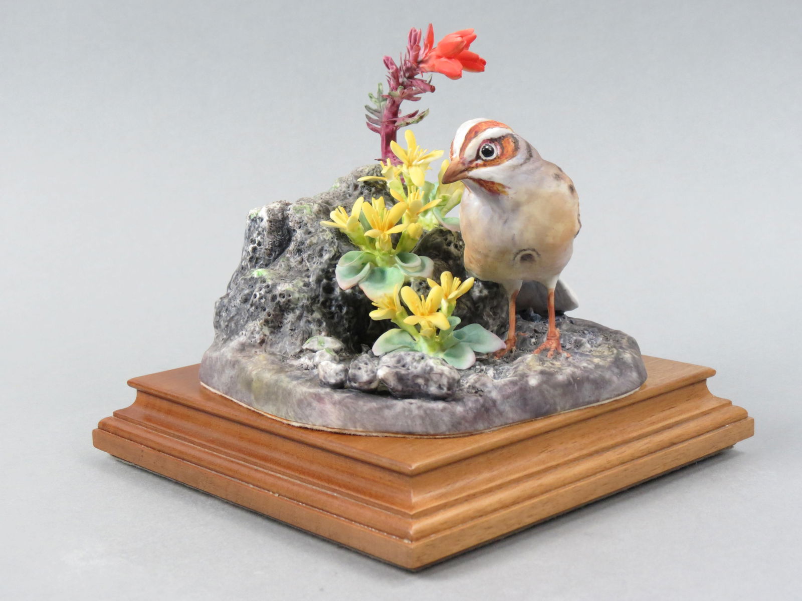 Royal Worcester Bird Figurine by Dorothy Doughty, "Lark Sparrow with Red Gild and Twinpond growing (1 of 5)