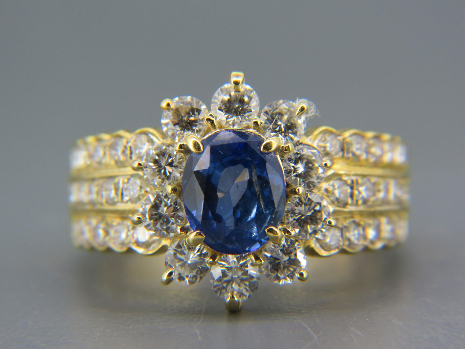 Sapphire & Diamond 18k Gold Ring, GIA papers, fine oval blue sapphire weighing 3.11 carats, GIA (1 of 8)