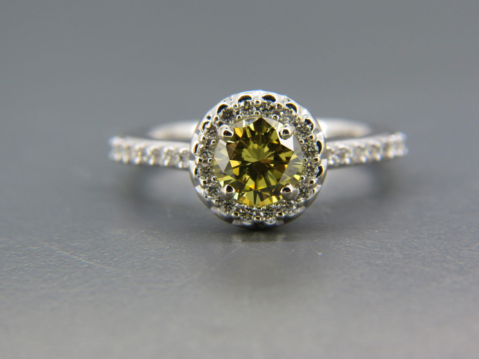 Fancy Vivid Yellow Diamond Ring, GIA certificate, round brilliant .95 carat yellow diamond (1 of 9)