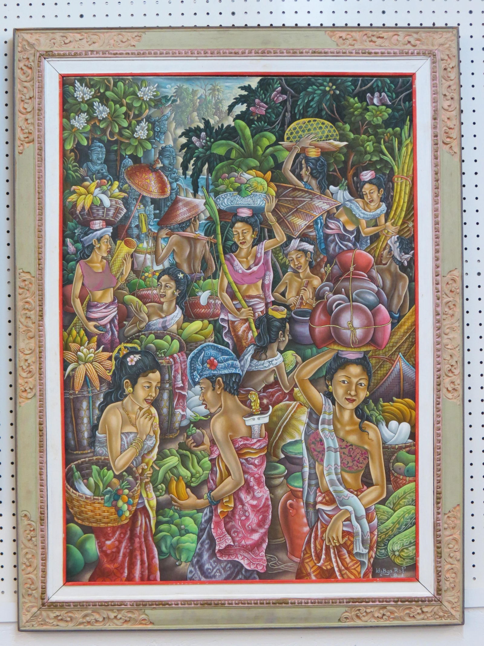 Ida Bagus Nyoman Rai, oil, Balinese Workers at harvest time, on canvas, image area 28" X 40"  plus (1 of 5)