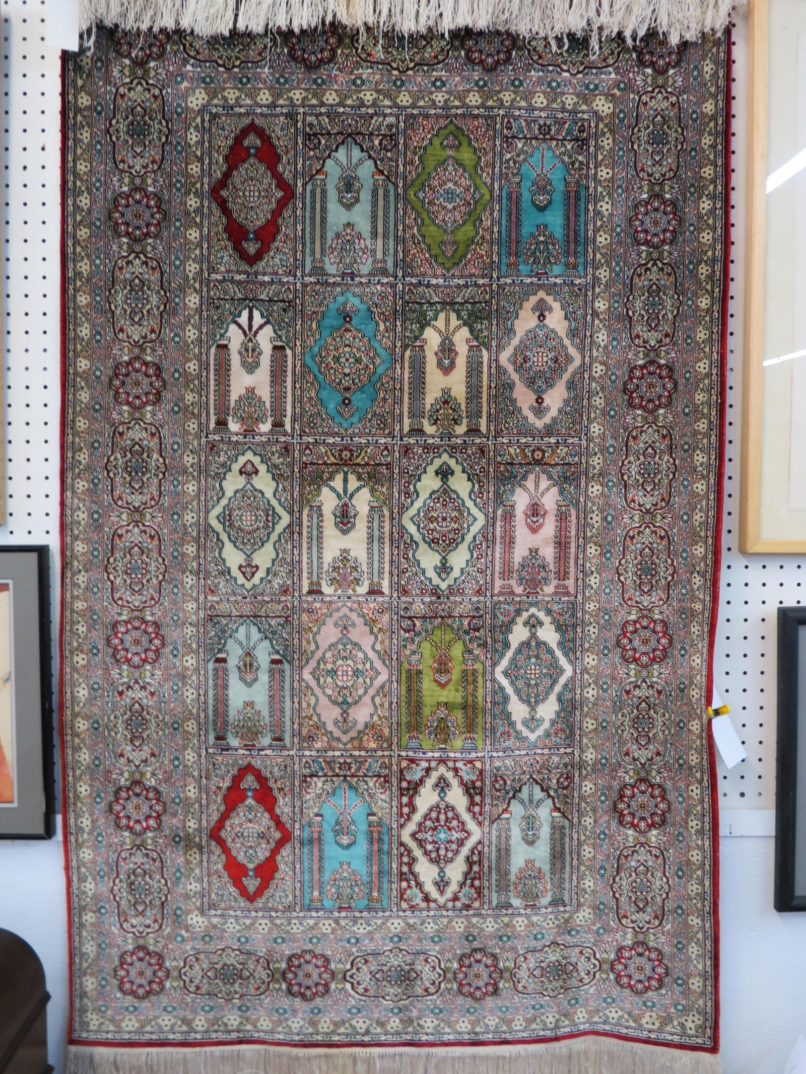 Silk Persian Design Handmade Rug, 20 panels with variuos designs and colors, multi-border,  3'1" X (1 of 6)