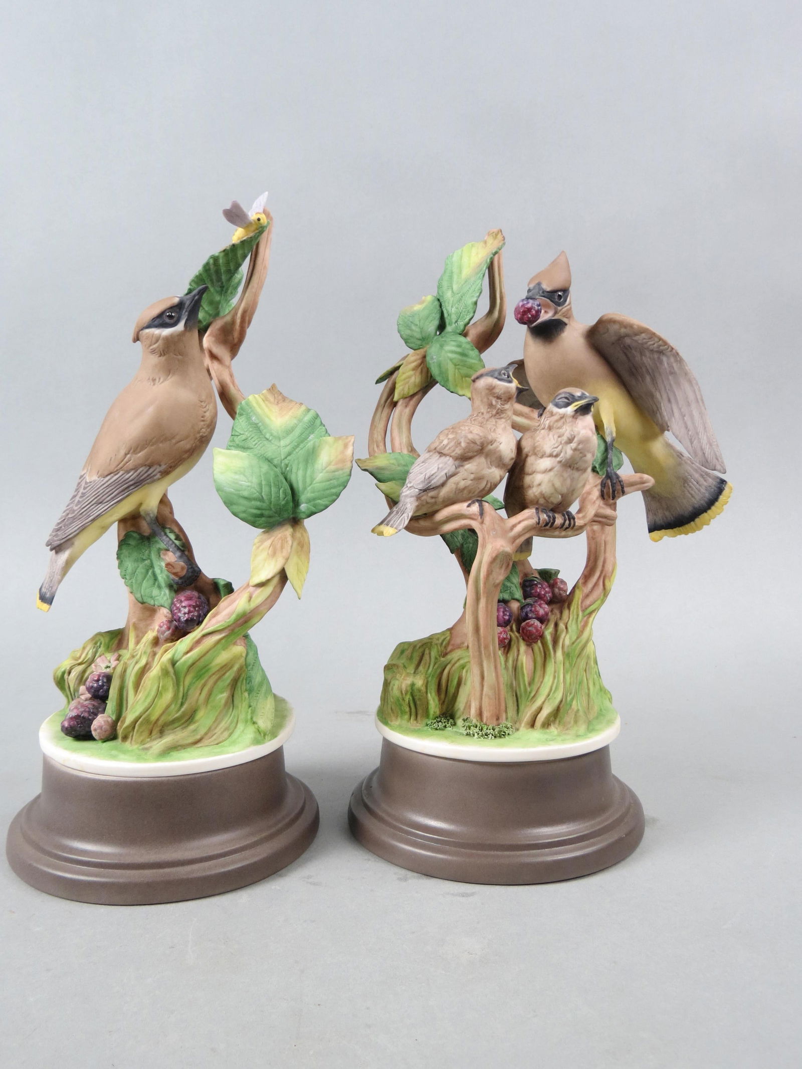Pair of Boehm Porcelain Birds "Cedar Waxings", #418, male and female, 9 1/2" and 11 3/4" plus (1 of 5)