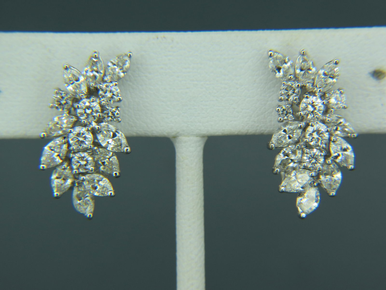 Diamond 18k White Gold Earrings, 32 round and marquise cut diamonds totaling 3.36  carats, high (1 of 7)