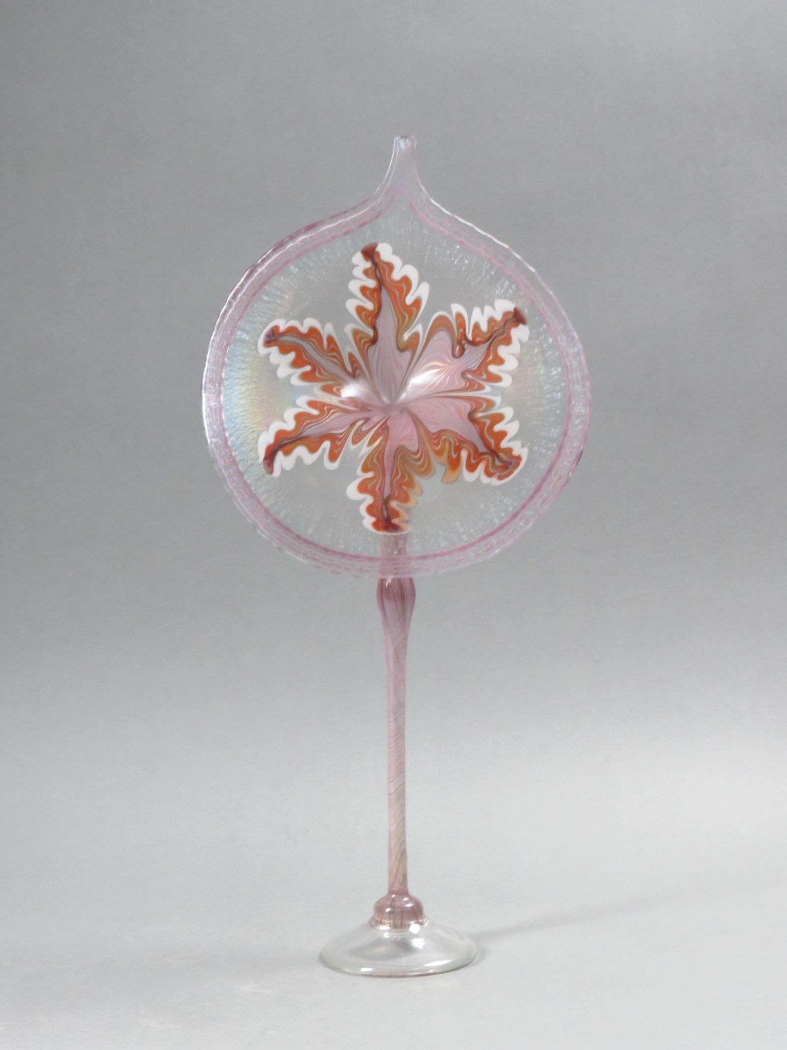 Vandermark Studio Art Glass Jack-in-the-Pulpit Vase, orange and white center top with light (1 of 6)