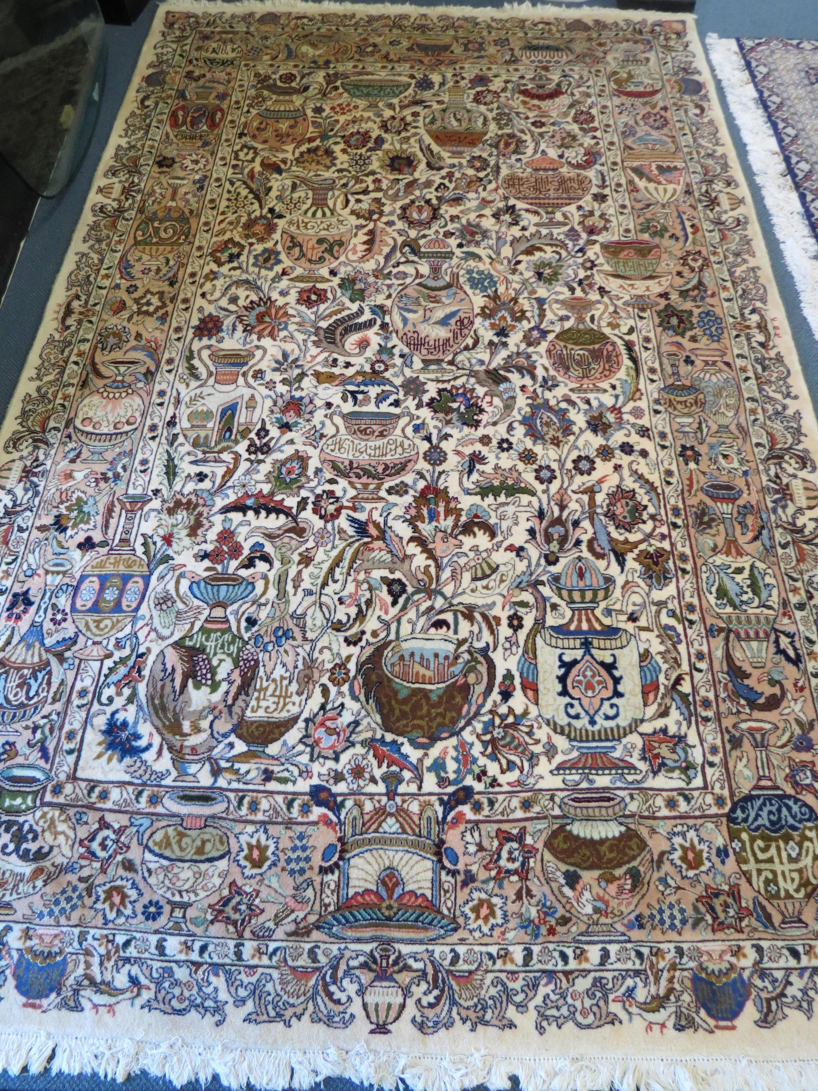 Mahal Persian Handmade Room Size Rug, elaborate overall designs including vases, birds,  animals, (1 of 5)