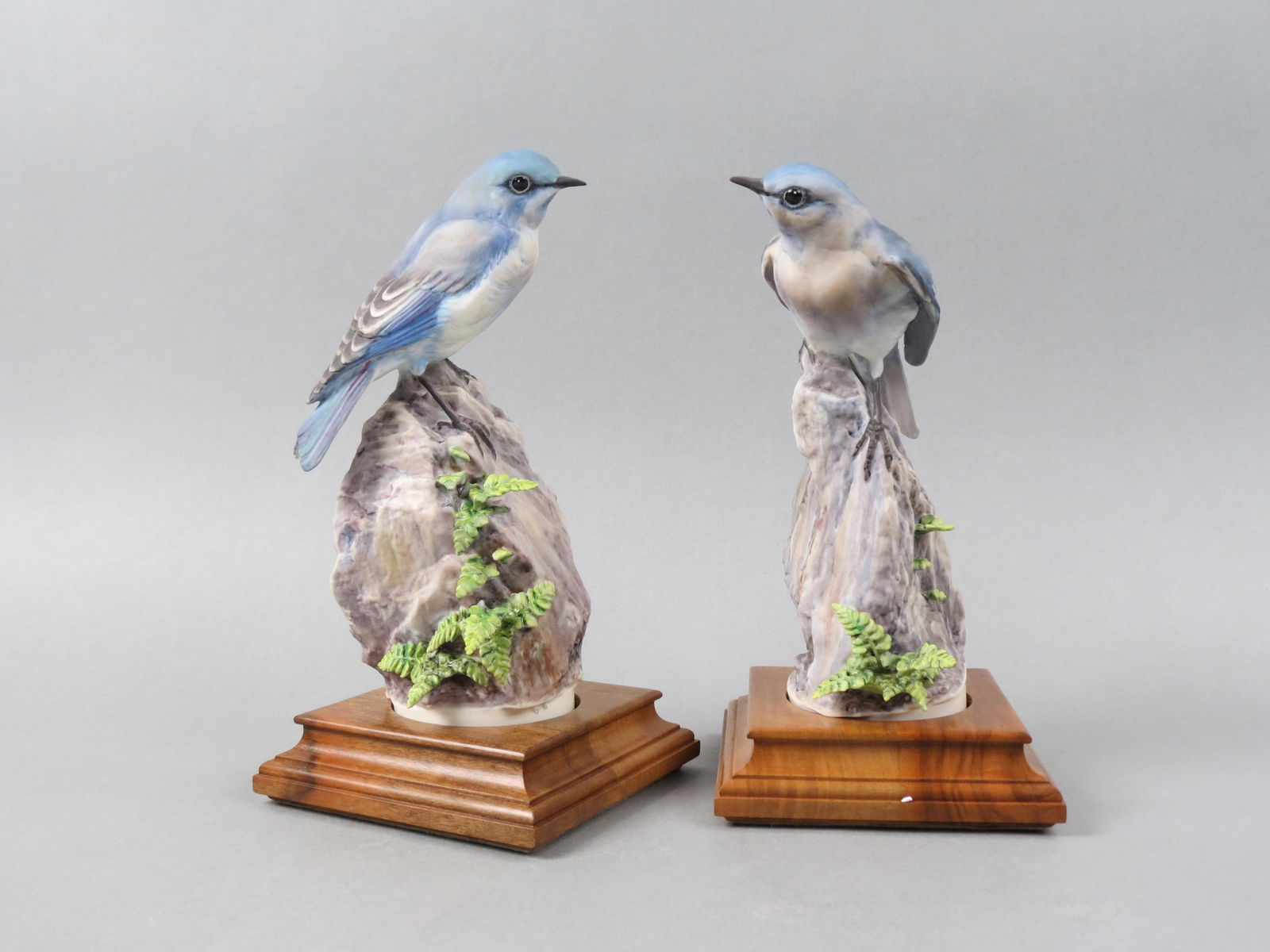 Pair of Royal Worcester Birds by Dorothy Doughty, "Mountain Bluebirds & Spleenwort Niger", male and (1 of 5)