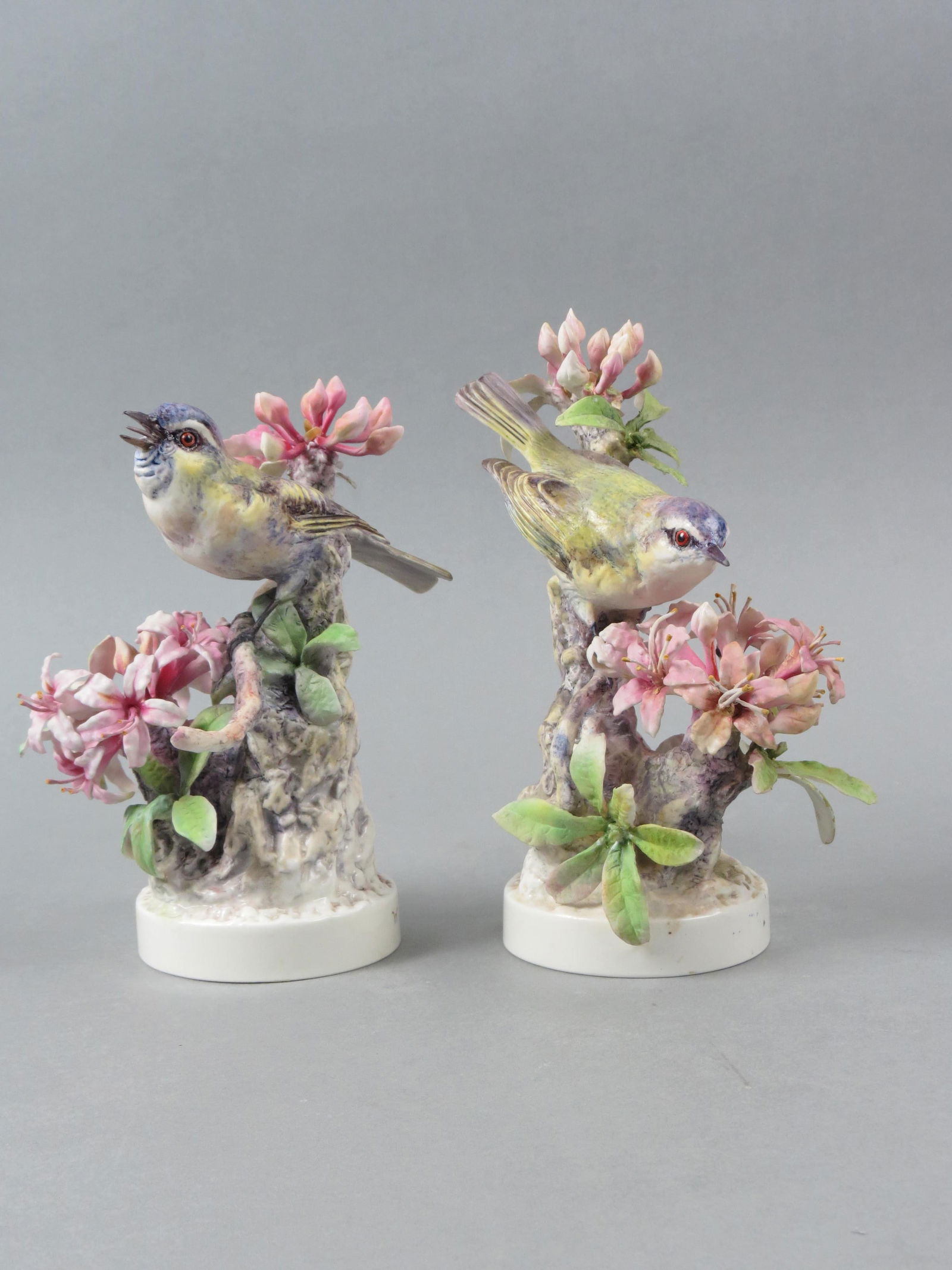 Pair of Royal Worcester Birds by Dorothy Doughty, "Red-Eyed Vireos and Swamp Azalea", male and (1 of 6)