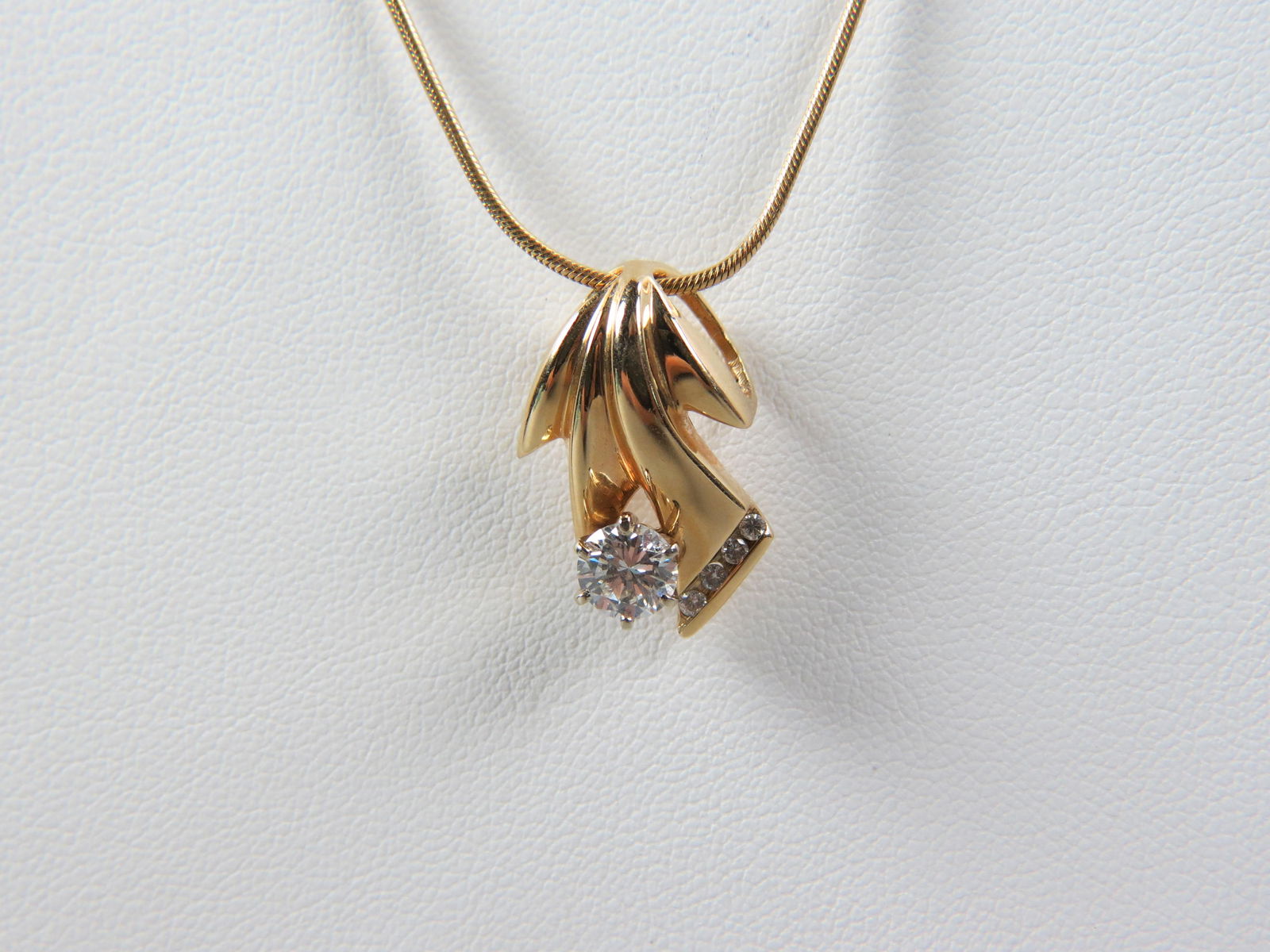 Diamond Pendant & Chain, 14K Gold, round brilliant center diamond weighing approx.  .80 carat with 4 (1 of 6)