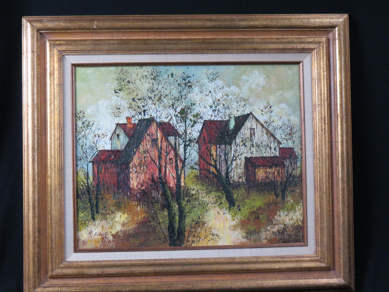 R. Nacht, oil, Autumn Farm Scene, on canvas, image area 16" X 20" plus frame. (1 of 3)
