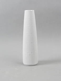 Meissen Porcelain Art Moderne Vase, raised elongated designs, classic white, 12 1/2"  tall, crossed: Meissen Porcelain Art Moderne Vase, raised elongated designs, classic white, 12 1/2" tall, crossed swords mark, excellent.