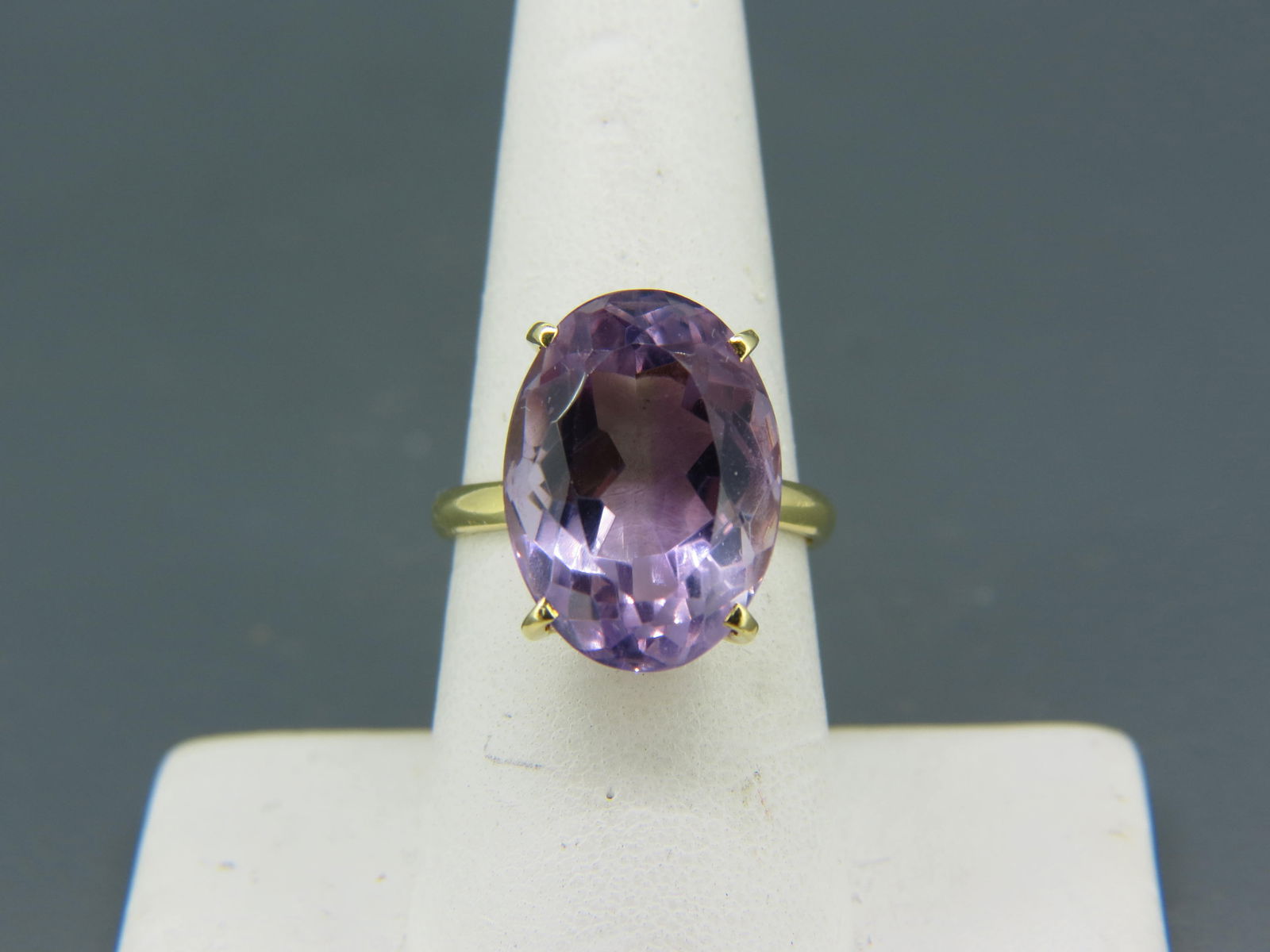 Amethyst & 18k Gold Ring, fine pinkish purple oval gem weighing approx. 9  carats in 18k yellow (1 of 6)