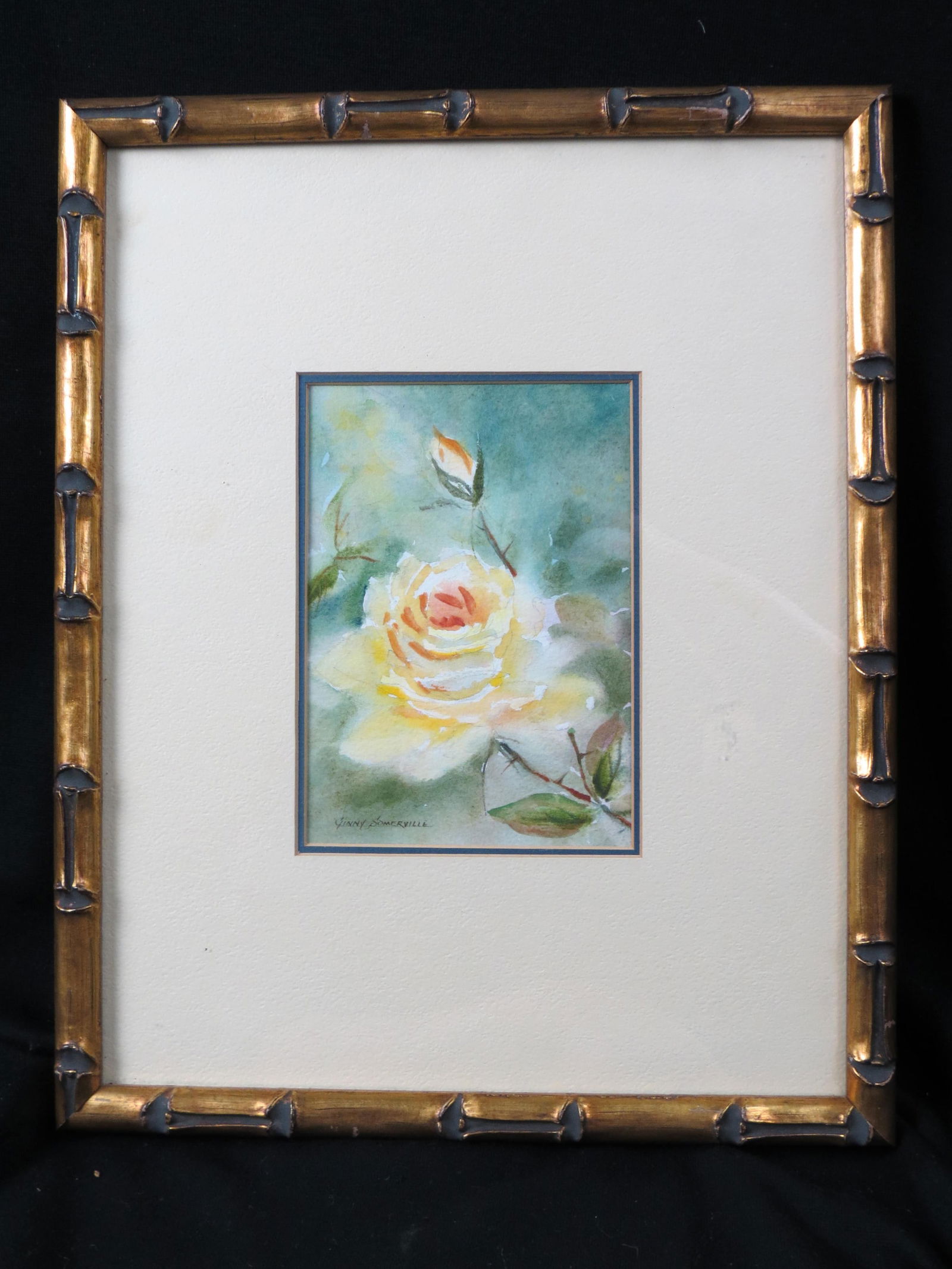 Jinny Somerville, watercolor, Yellow Roses, image area 5" X 7" plus mat and frame. (1 of 3)