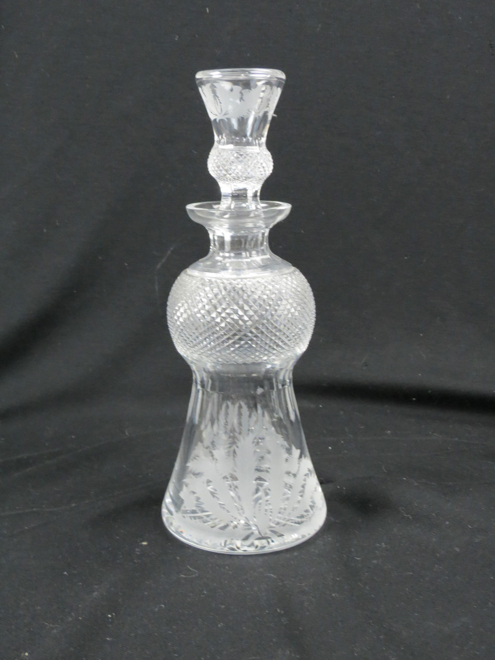 Edinburgh Cut Crystal Decanter "Thistle", shape with diamonds above an engraved thistle  design, 12" (1 of 5)
