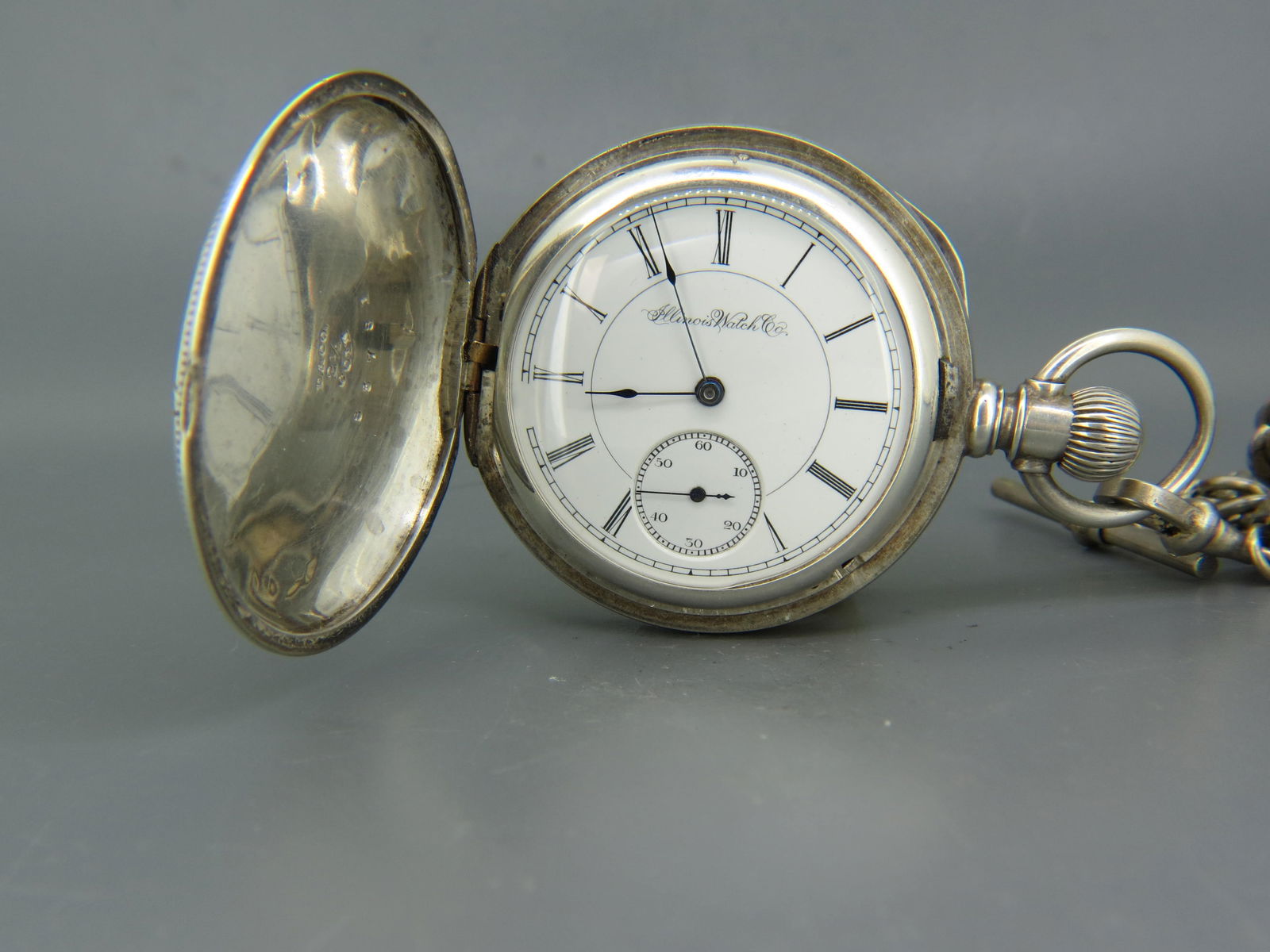 Illinois Pocketwatch, hunting case, 1890, engraved coin silver case by D & Co., 11 jewels,  16 size, (1 of 12)