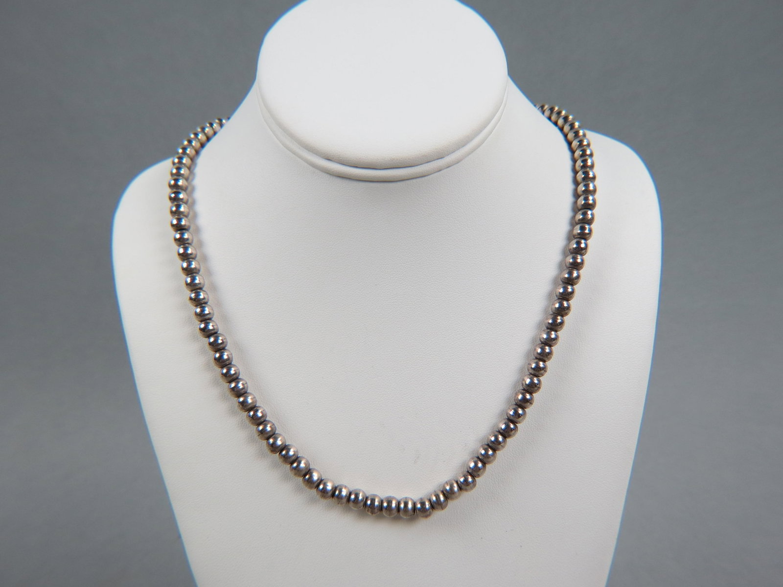 Sterling Silver Bead Necklace, 111 beads measuring 6 mm, 56 grams, 25" long.: Sterling Silver Bead Necklace, 111 beads measuring 6 mm, 56 grams, 25" long.