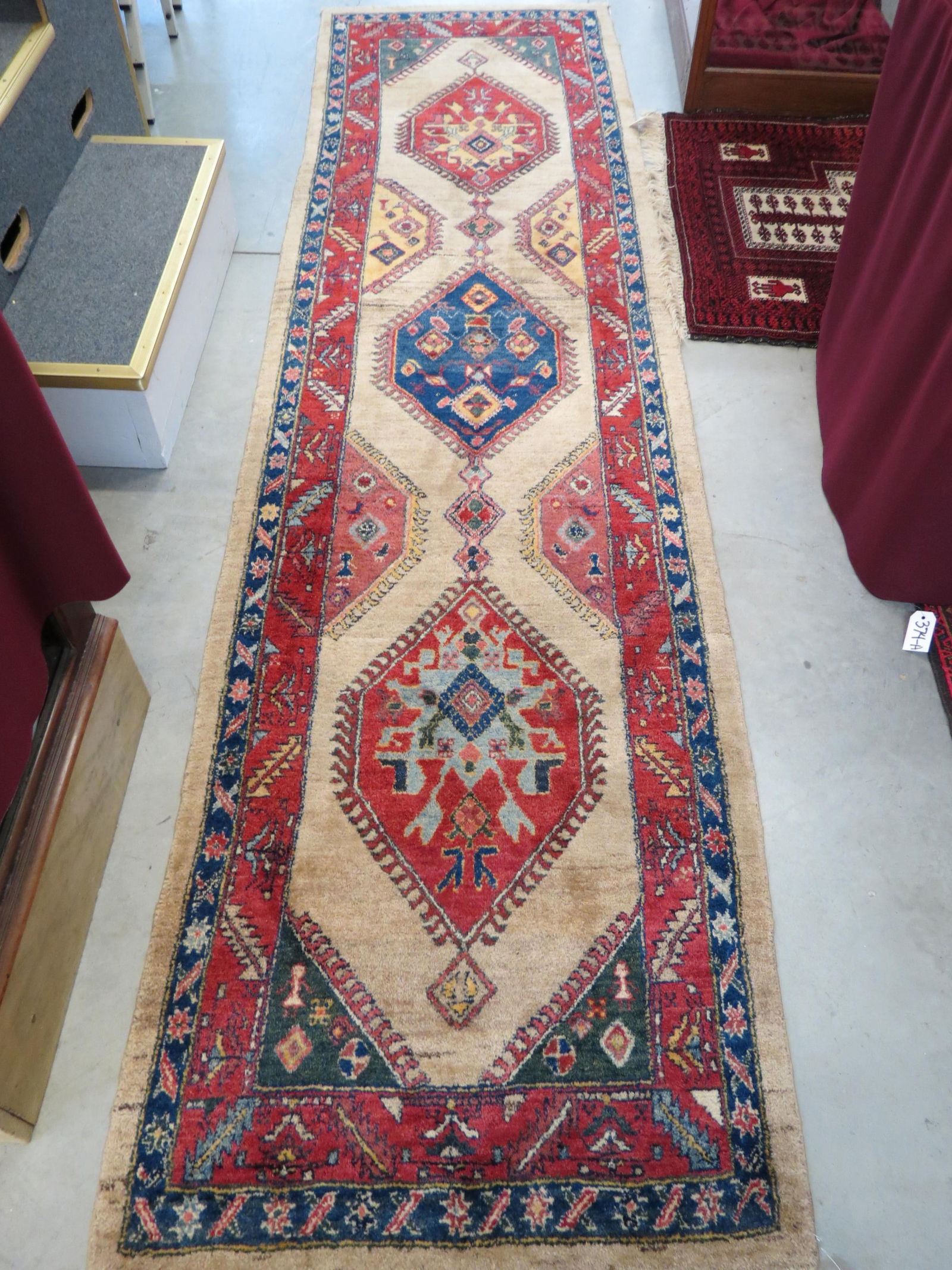 Kazak Handmade Runner, geometric designs, tan field, soft coloring, thick  pile, 2'10" X 10'8". (1 of 5)