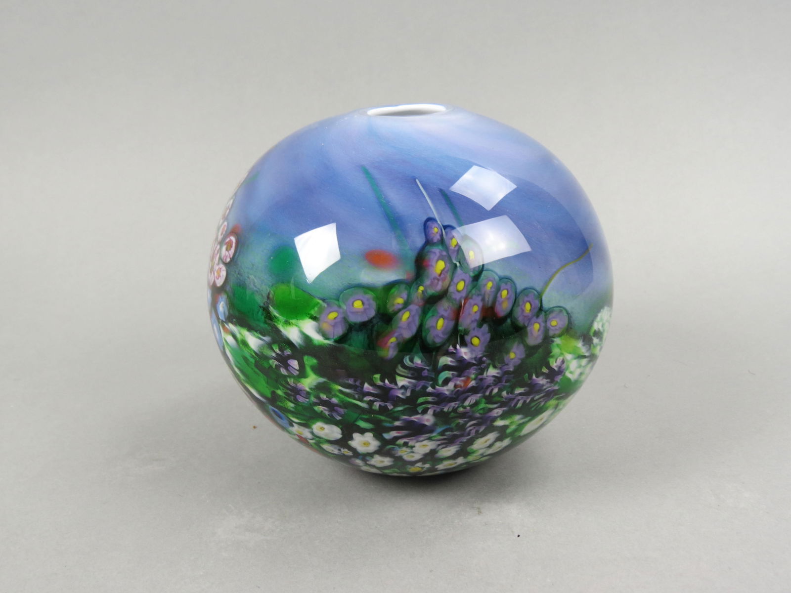 Shawn Messenger Studio Art Glass Vase, millefiori paperweight style "English garden", 6"  tall, 6 (1 of 5)