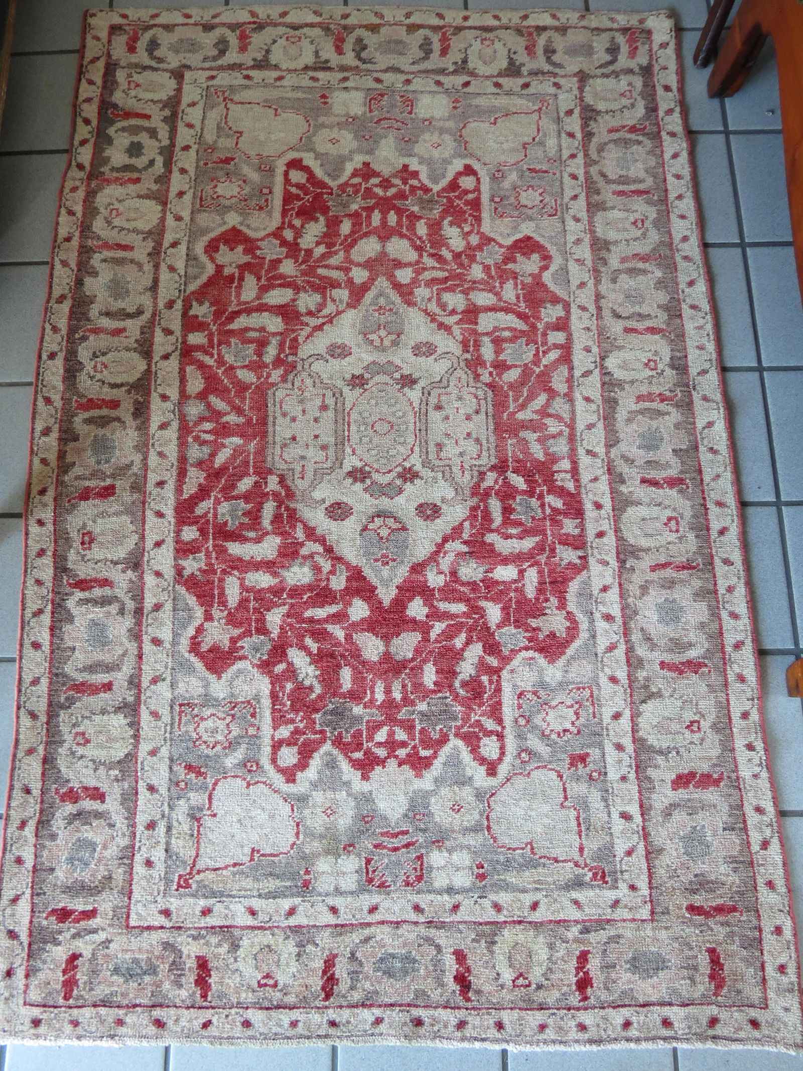 Oushak Turkish Handmade Rug, center design, stylized florals all around, soft  coloring, 3'4" X (1 of 5)