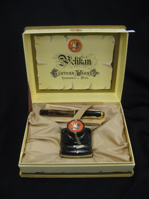 Pelikan Fountain Pen, new in box,: with ink bottle, pen 5" long