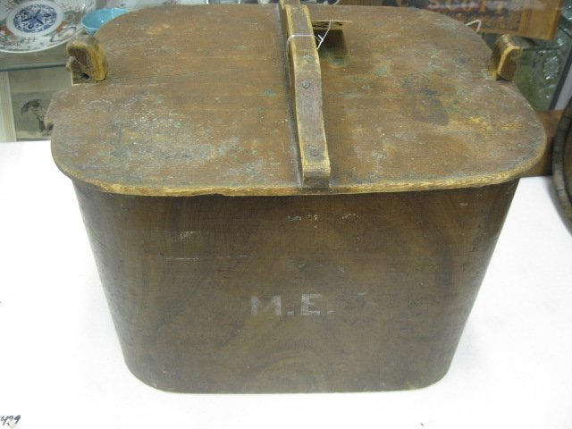 Victorian Grain Painted Bentwood Box,: interesting wood locking top, 12" x 15"