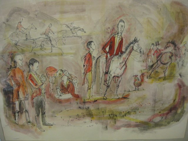 DeCamp, Watercolor, Fox Hunt Satire: scenes, signed and dated 1960, image area 28" x 21"