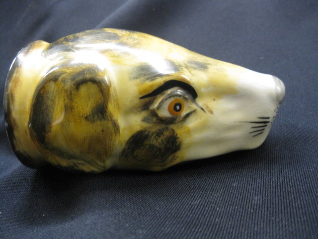 Early Staffordshire Pottery Stirrup Cup,: figural dogs head, 5", excellent