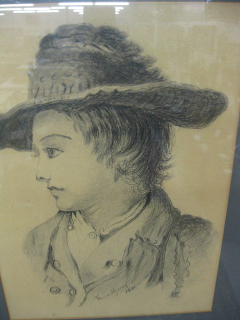 Thomas Murray, pencil drawing, young boy,: signed and dated 1891, image area 15" x 11"