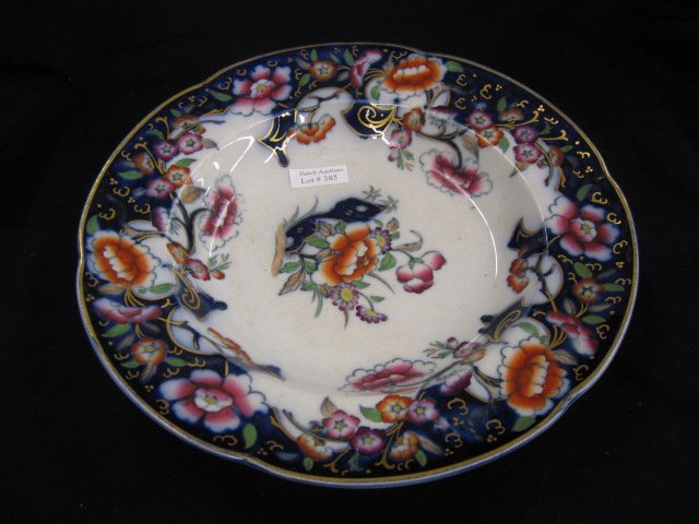 Early English Ironstone Bowl, "Smyrna",: Imari style floral, gold trim, 10-1/2", excellent