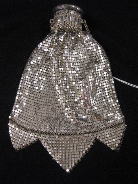 Mesh Purse,: expandible top, with strap, attributed to Whiting & Davis.