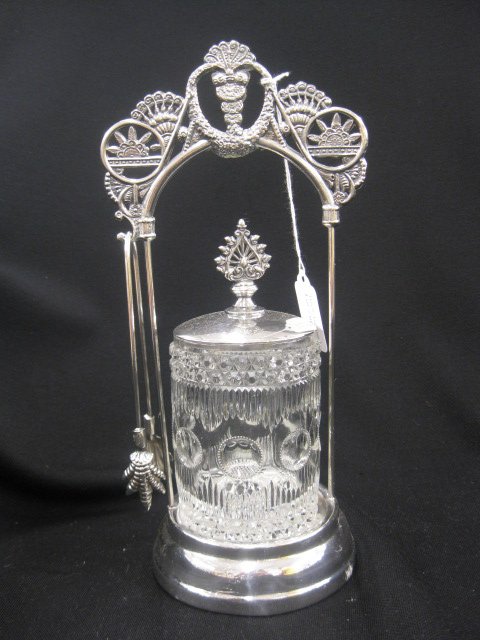 Victorian Pickle Castor, cane & coinspot insert,: cane & coinspot insert, with tongs, 11".