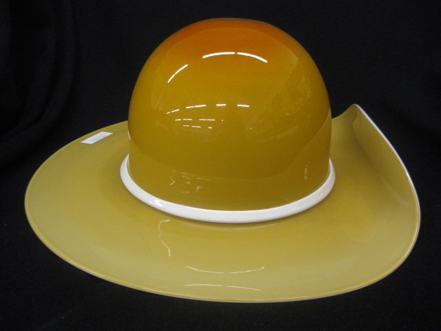Venini Studio Art Glass Hat, cowboy style: cowboy style cased tan to white, 14" diameter, unsigned, excellent.