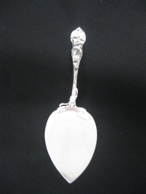Watson "Lily" Sterling Silver Pie Server, solid : solid sterling, even blade, circa 1902, 9 3/7" long, use marks otherwise excellent, 133 grams.
